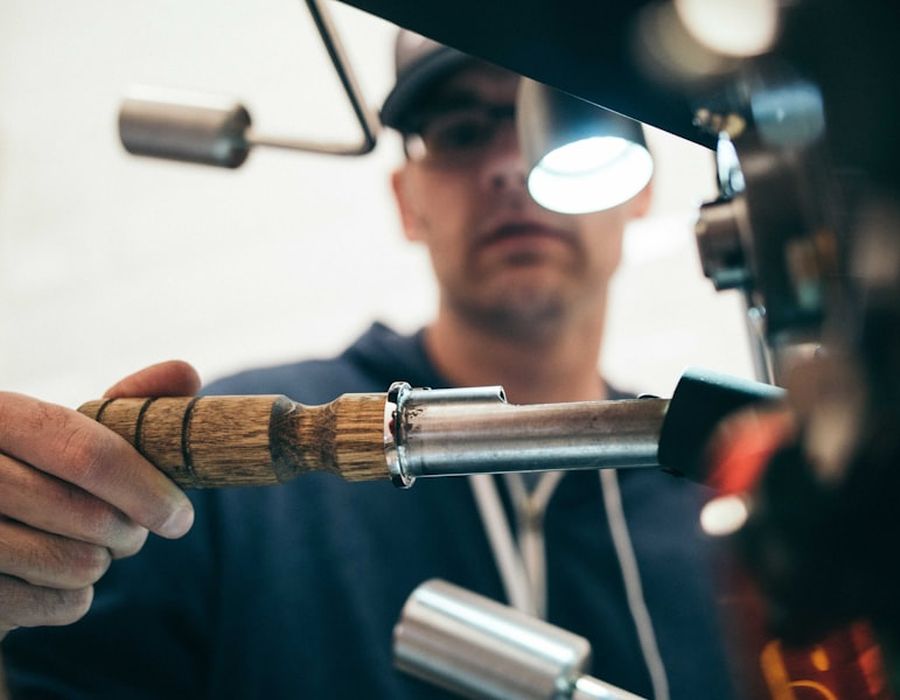 Technician inspecting a brake assembly